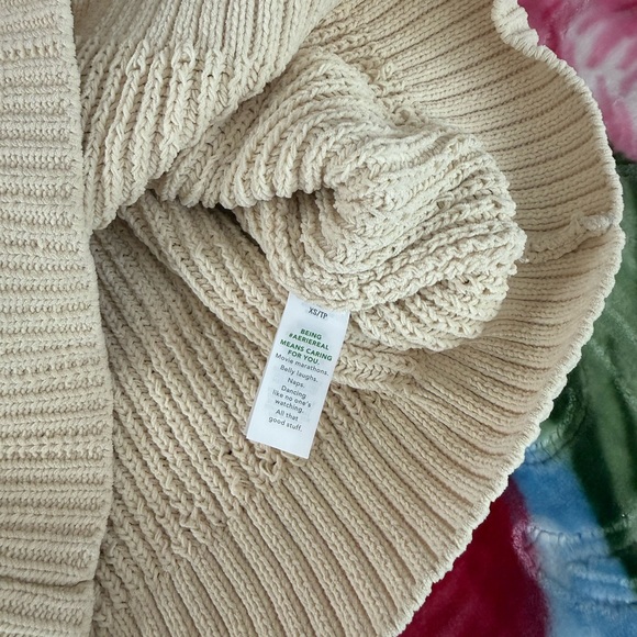 aerie Cream Ribbed Polo Sweater Pullover - Picture 3 of 6